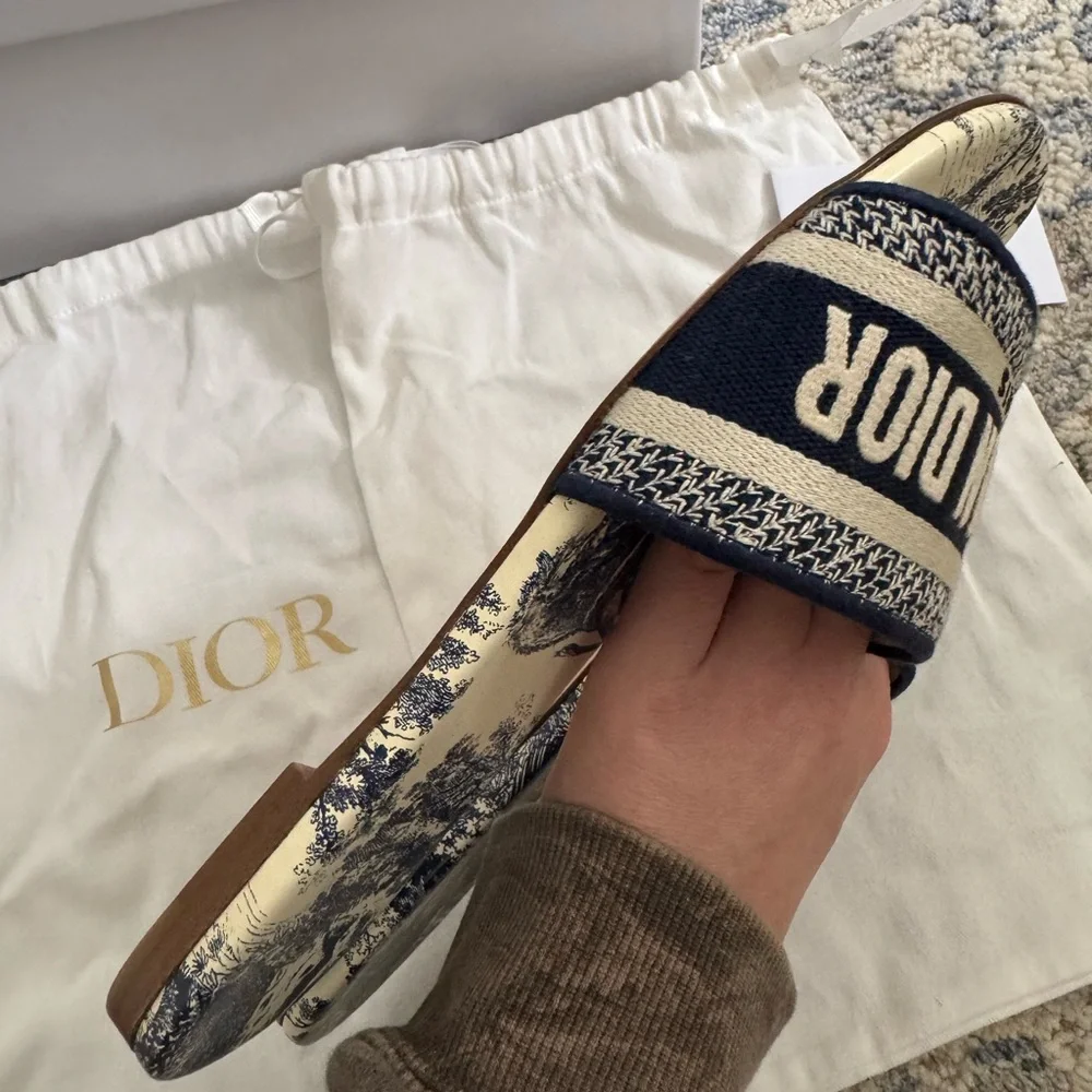 Dior Dway Toile de Jouy Slides Sandals | Size 38 | New With Tags + Box - Picture 7 of 9